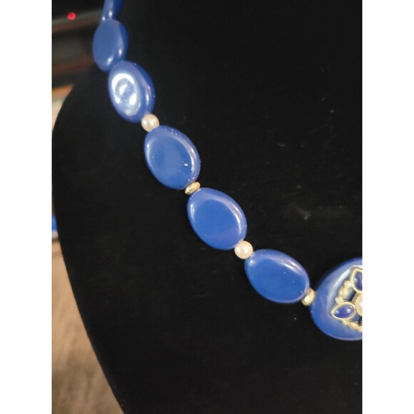 Avon NRT Vintage Navy Blue Chunky Bead Lucite plastic Necklace Retro 80s - Picture 11 of 11